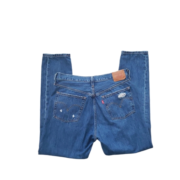 Levi's 501 Skinny Premium Jeans Big "E" Denim Blue Wash Distressed Size 30 hi Ri - Picture 13 of 16